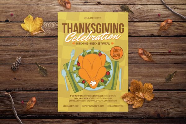 感恩节庆祝美食主题活动海报传单设计模板 Thanksgiving Celebration