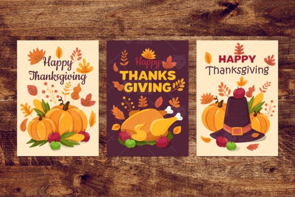 感恩节庆祝主题Banner图矢量设计模板 Happy Thanksgiving Day Banners Set