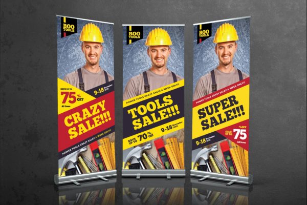 五金工具销售X展架广告设计模板 Tools Sale Roll Up Banner缩略图 五金工具销售X展架广告设计模板 Tools Sale Roll Up Banner
