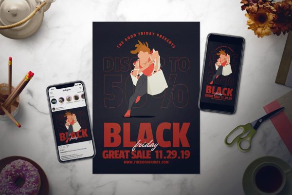 黒五购物节血拼广告海报传单设计模板 Black Friday Flyer Set
