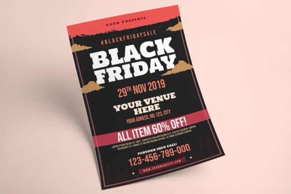 黒五年终大促广告海报传单设计模板 Black Friday Flyer