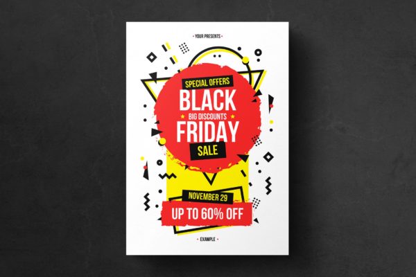 孟菲斯设计风格黒五购物节活动海报传单模板 Black Friday Flyer Template缩略图 孟菲斯设计风格黒五购物节活动海报传单模板 Black Friday Flyer Template