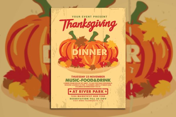 感恩节美食音乐主题活动海报传单模板 Thanksgiving Dinner Flyer缩略图 感恩节美食音乐主题活动海报传单模板 Thanksgiving Dinner Flyer