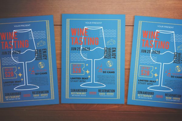 品酒会活动孟菲斯设计风格海报传单模板 Wine Tasting Flyer