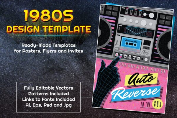 1980s复古设计风格音乐主题设计素材包 1980s Music Themed Design Template