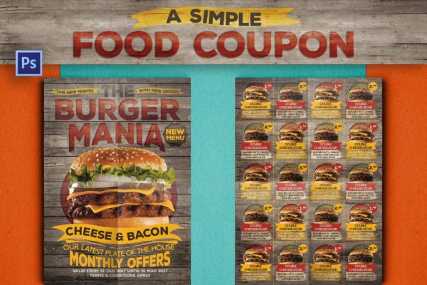 西式快餐优惠券传单设计模板 Rustic Fast Food Coupon