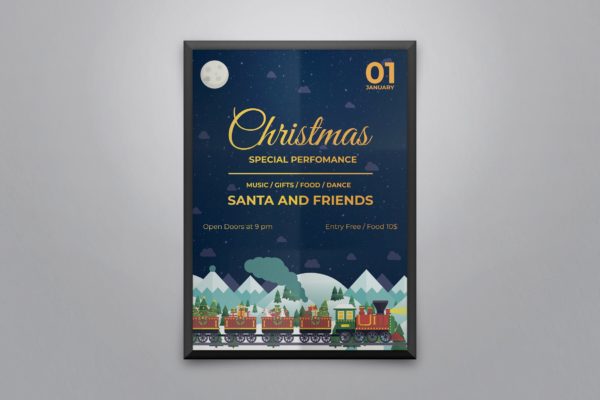 圣诞列车圣诞节主题活动海报传单设计模板 Christmas Party Flyer and Poster Template缩略图 圣诞列车圣诞节主题活动海报传单设计模板 Christmas Party Flyer and Poster Template