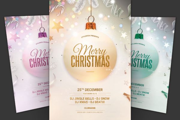圣诞球装饰风格圣诞节主题海报传单模板 Merry Christmas Flyer