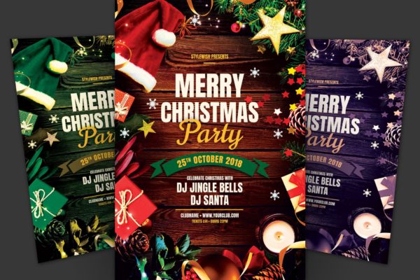 浓厚节日氛围圣诞节庆祝活动海报传单设计模板 Merry Christmas Party Flyer