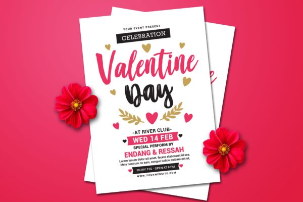 简约设计风格情人节主题海报传单模板 Valentine Day Celebration