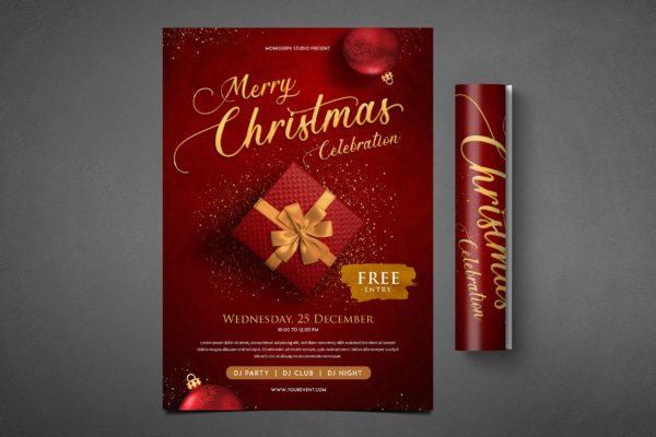 圣诞节庆祝活动深红色海报传单设计模板 Christmas Party Flyer缩略图 圣诞节庆祝活动深红色海报传单设计模板 Christmas Party Flyer