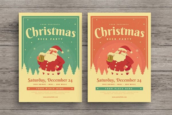 复古圣诞派对宣传海报设计模板 Christmas Beer Event Party Flyer