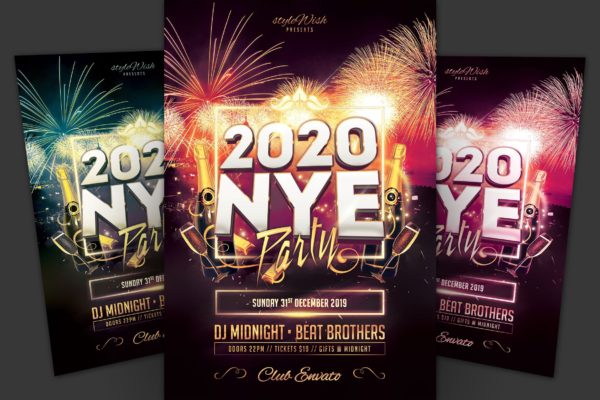 2020年新年祝酒会活动海报传单模板 New Year Flyer缩略图 2020年新年祝酒会活动海报传单模板 New Year Flyer