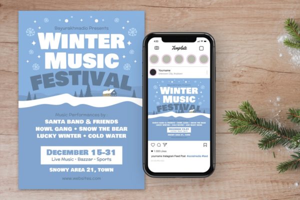 冬天圣诞节音乐节活动海报传单设计模板 Winter Christmas Music Flyer缩略图 冬天圣诞节音乐节活动海报传单设计模板 Winter Christmas Music Flyer