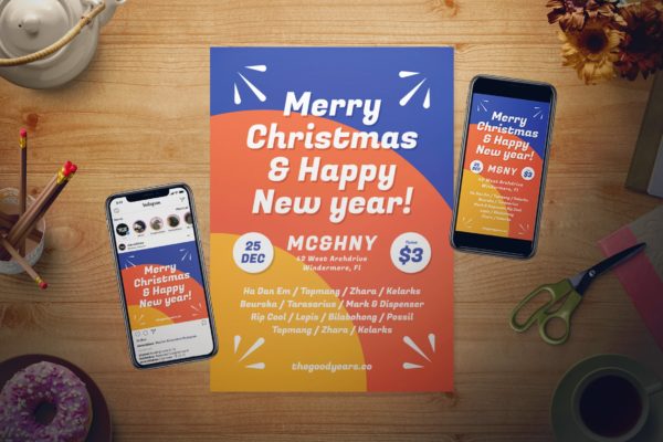 圣诞节庆祝暨迎接新年活动海报传单设计模板 New Year Flyer Set