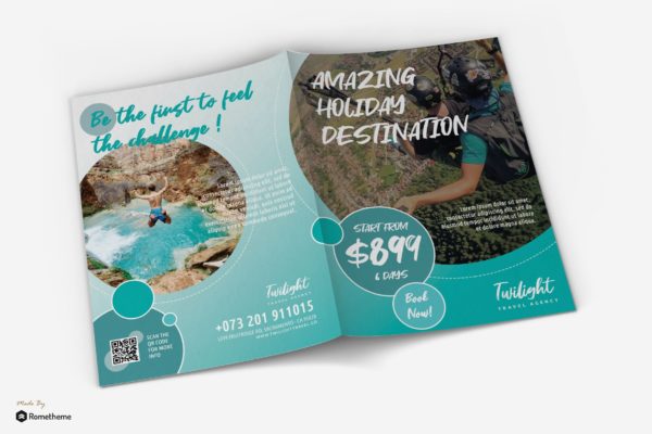 旅游促销活动折页宣传单设计模板 Twilight – Travel Promotion Bifold Brochure RY