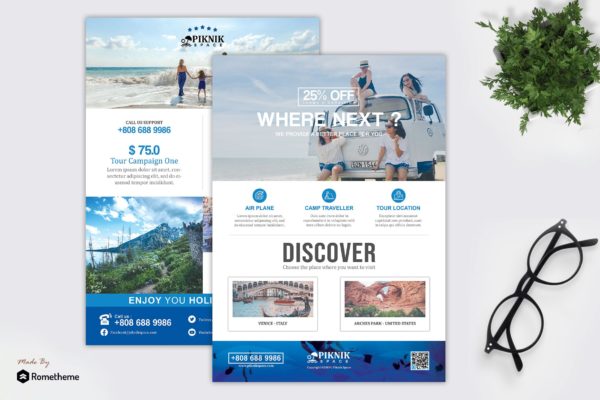 假日旅游预订优惠海报传单设计模板 Piknik – Holiday and Tour Flyer HR
