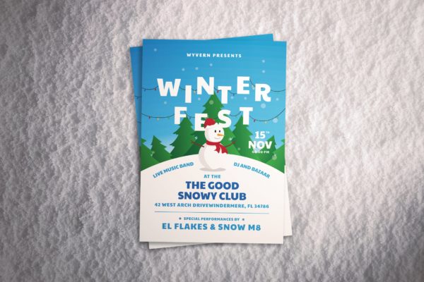 冬日堆雪人活动海报传单设计模板 Winter Festival Flyer缩略图 冬日堆雪人活动海报传单设计模板 Winter Festival Flyer