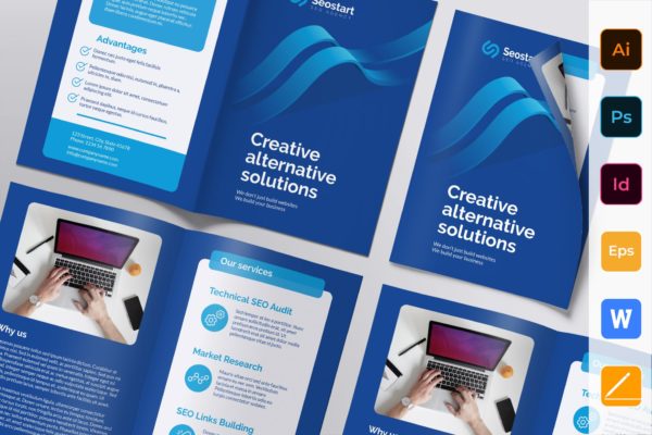 SEO/SEM推广服务企业对折宣传单设计模板 SEO Agency Brochure Bifold