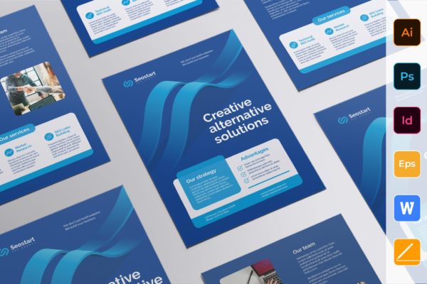 SEO/SEM推广服务企业双页宣传单设计模板 SEO Agency Flyer