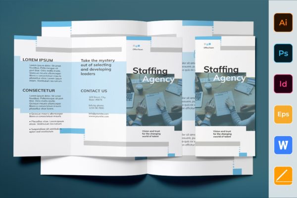 人力资源市场三折页宣传单设计模板 Staffing Agency Brochure Trifold缩略图 人力资源市场三折页宣传单设计模板 Staffing Agency Brochure Trifold