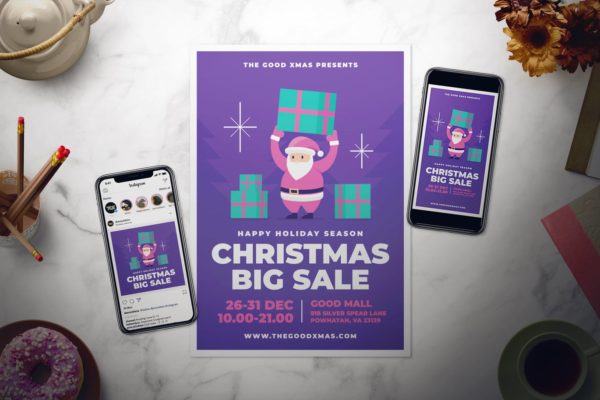 圣诞老人&圣诞节礼品海报传单设计模板 Christmas Sale Flyer Set