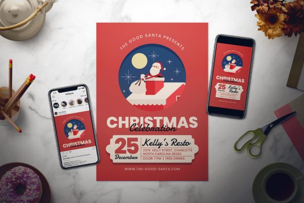 3合1圣诞节活动邀请宣传单设计模板 Christmas Celebration Flyer Set