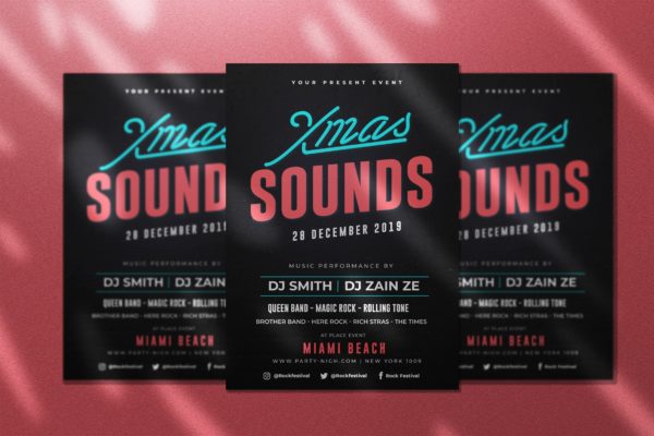 圣诞节音乐派对活动海报传单设计模板 Xmas Sound Flyer