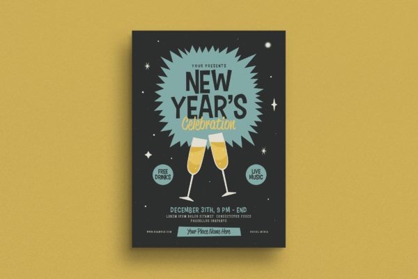 复古设计风格新年主题活动传单海报模板 Retro New Year’s Event Flyer