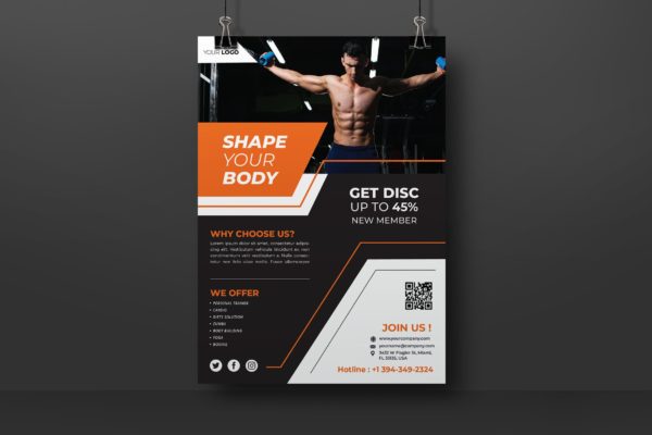 健身房/健身俱乐部宣传单设计模板 Fitness Flyer缩略图 健身房/健身俱乐部宣传单设计模板 Fitness Flyer