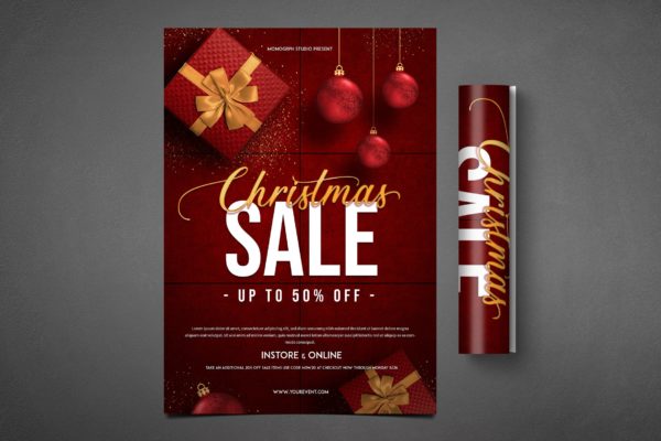 圣诞节线上线下联合促销活动海报传单模板 Christmas Sale Flyer