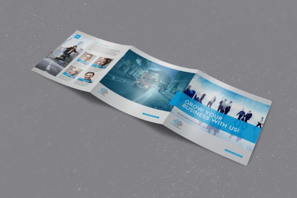 蓝色背景信息科技公司三折页宣传单设计模板 Blue Corporate Square Trifold