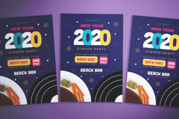 2020年新年聚餐活动邀请海报传单模板 New Year Dinner Flyer缩略图 2020年新年聚餐活动邀请海报传单模板 New Year Dinner Flyer