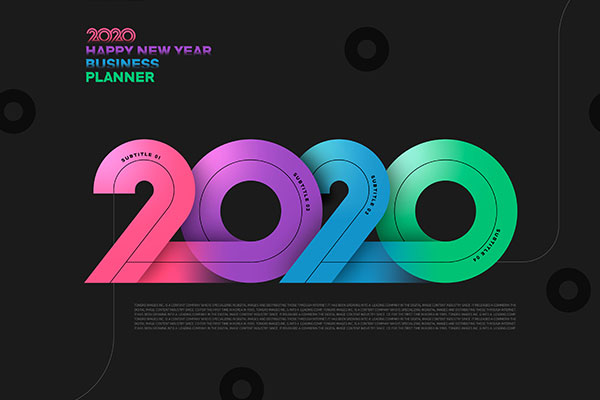 彩色2020字体新年主题海报贺卡设计素材