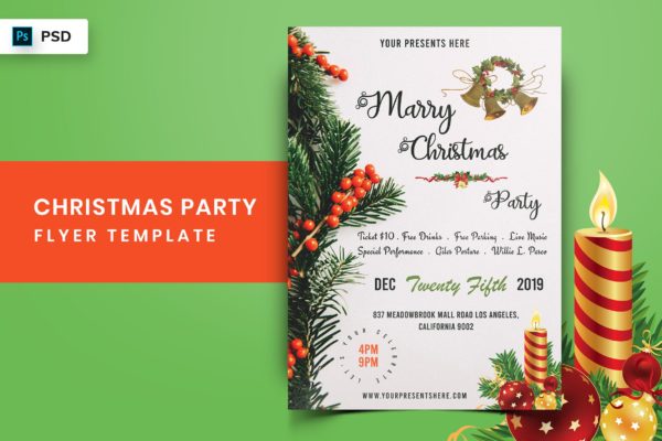 圣诞节主题派对邀请海报传单模板v1 Christmas Party Flyer-01缩略图 圣诞节主题派对邀请海报传单模板v1 Christmas Party Flyer-01