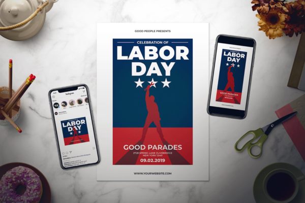 美国劳工节庆祝活动海报传单设计模板 Labor Day Celebration Flyer Set