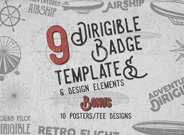 老式飞艇飞船标志设计素材集 Dirigible Badges & Design Elements
