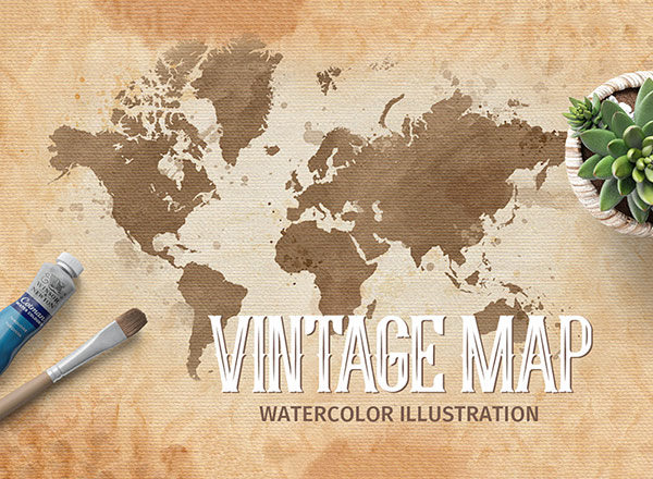 复古水彩地图插画 Vintage Watercolor Map Illustration缩略图 复古水彩地图插画 Vintage Watercolor Map Illustration
