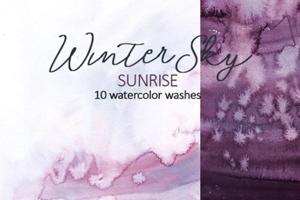 纯手绘水洗效果紫色水彩图案 Purple Watercolor Washes