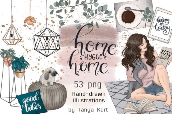 手绘居家元素插画元素 Home Hygge Home Hand Painted Design