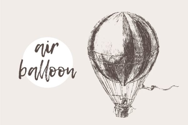 复古风热气球矢量图形 Flying retro air balloon with a man