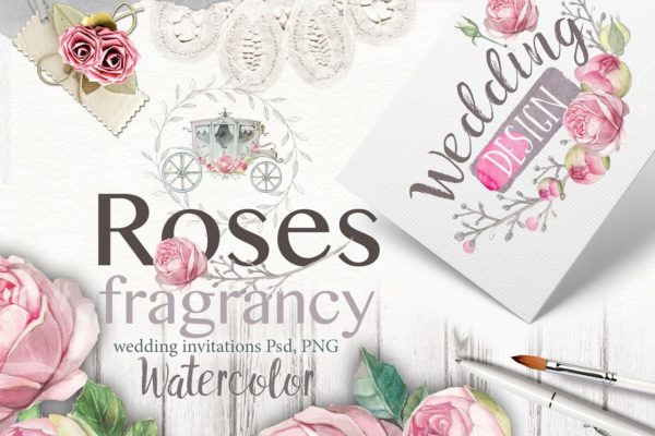 40种水彩玫瑰剪贴画插画 Roses watercolor 40PNG