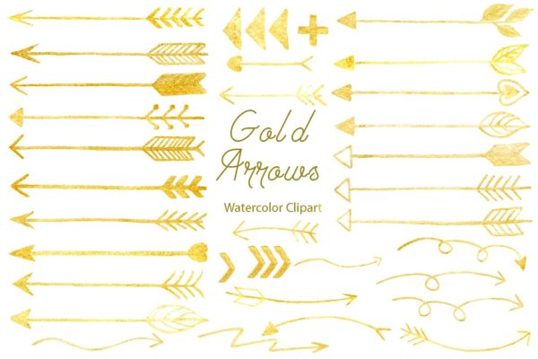 手绘金色箭头对象元素 Hand Drawn Gold Arrows