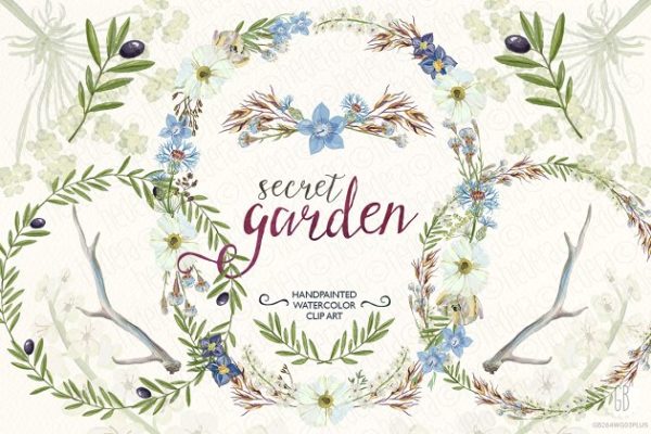 橄榄枝&野花花环水彩插画 Watercolor wildflowers wreaths olive缩略图 橄榄枝&野花花环水彩插画 Watercolor wildflowers wreaths olive