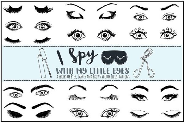 各种形状眼睛&睫毛矢量图形 Eye Vector Illustration, Lashes