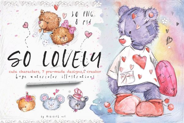 可爱熊与老鼠手绘剪切画素材 SO LOVELY BEARS+ 1 MOUSE :)
