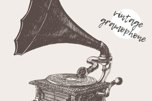 黑白风留声机矢量插画 Illustration of a gramophone