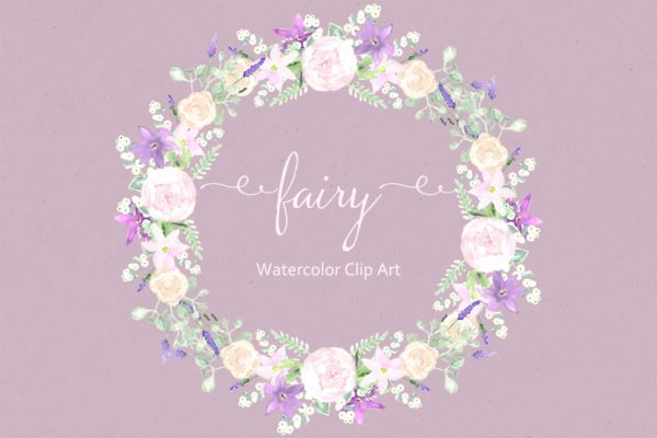 花环花束水彩剪贴画 Fairy. Purple Watercolor Clipart.缩略图 花环花束水彩剪贴画 Fairy. Purple Watercolor Clipart.