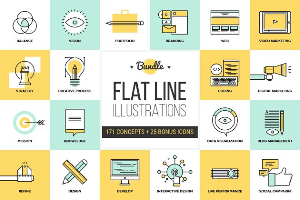 扁平风格线条插画集合 Big Pack of Flat Line Illustrations