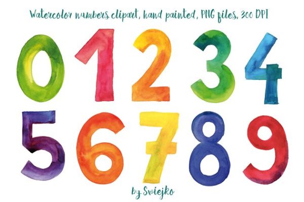 0-9水彩数字图形 Watercolor Numbers缩略图 0-9水彩数字图形 Watercolor Numbers